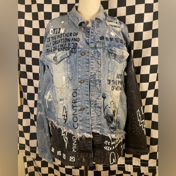 SMOKE RISE DMN CO artsy denim jacket - Picture 1 of 9